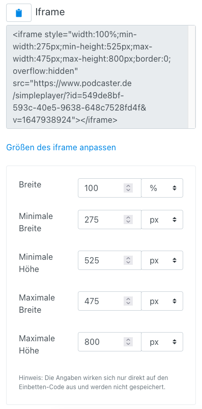 iFrame – Podcast-Web-Player konfigurieren